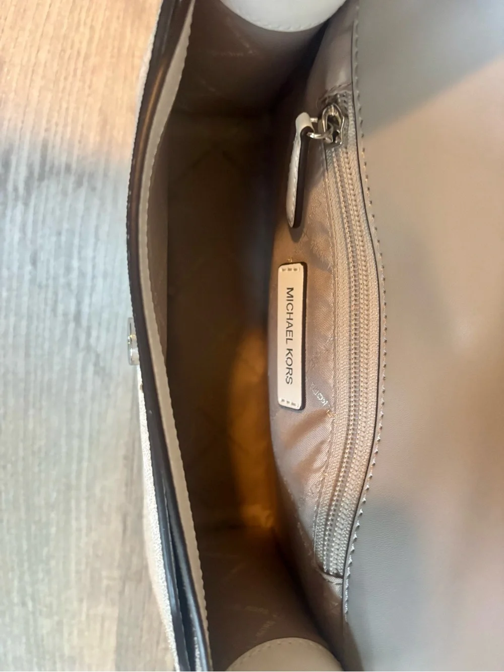 Michael Kors White and Gray MK Logo Top-Handle Crossbody